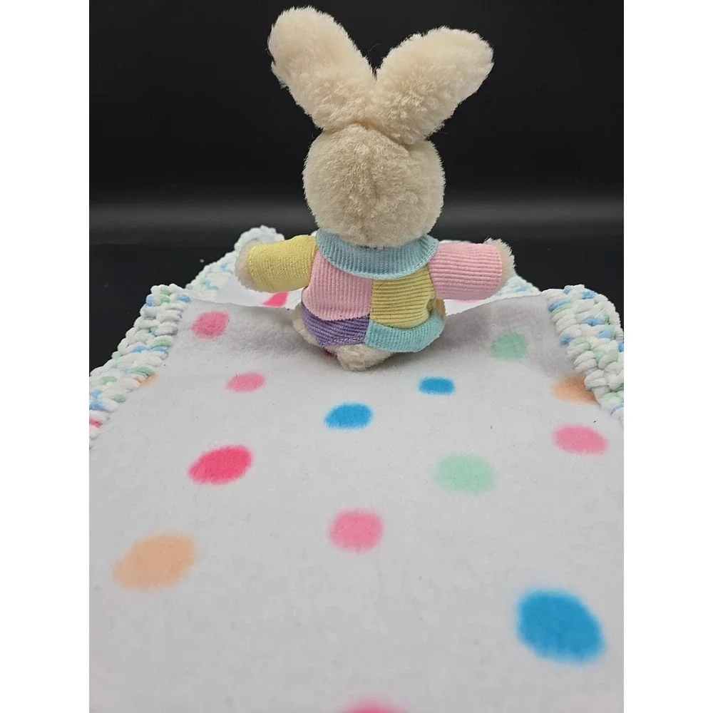 Baby Pastel Crochet Edge Bunny Lovey Blanket‎ Color Block Polka Dot Rabbit